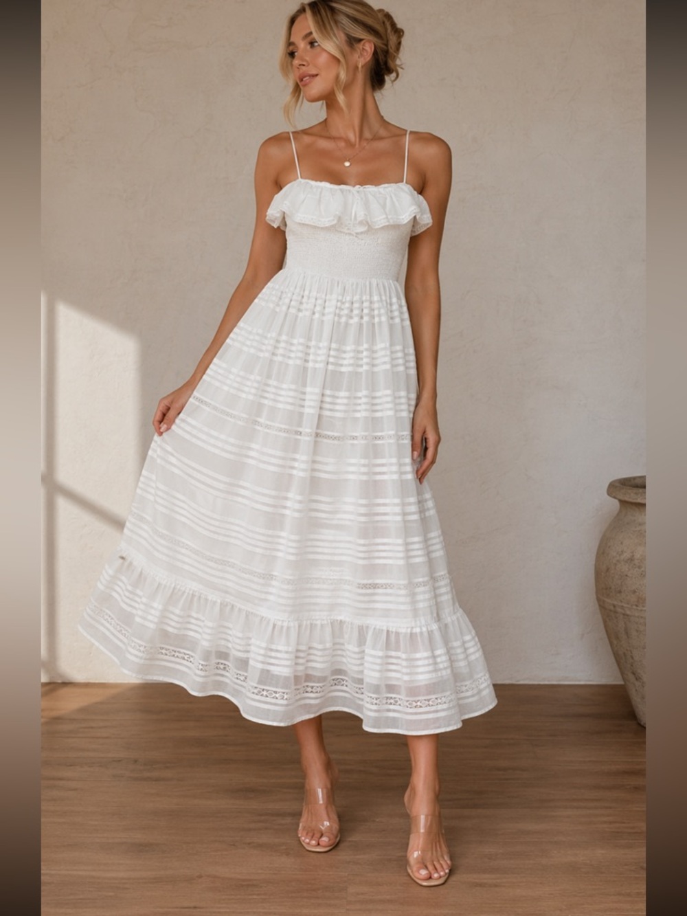 Vineyard Vines White Ruffle Midi Sundress